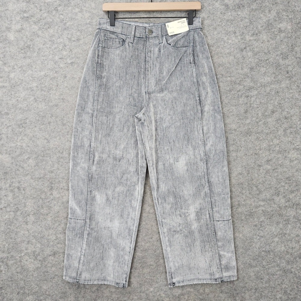 NEW Ana Highest Rise Barrel Jeans Womens 8 Stone Grey Flocked Curved Tapered Leg